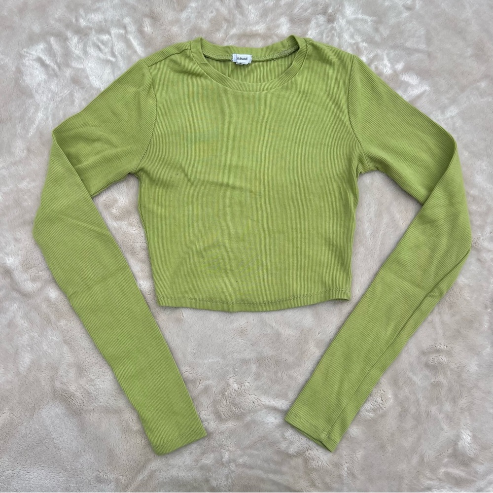 Green Ribbed Long-Sleeve Tee